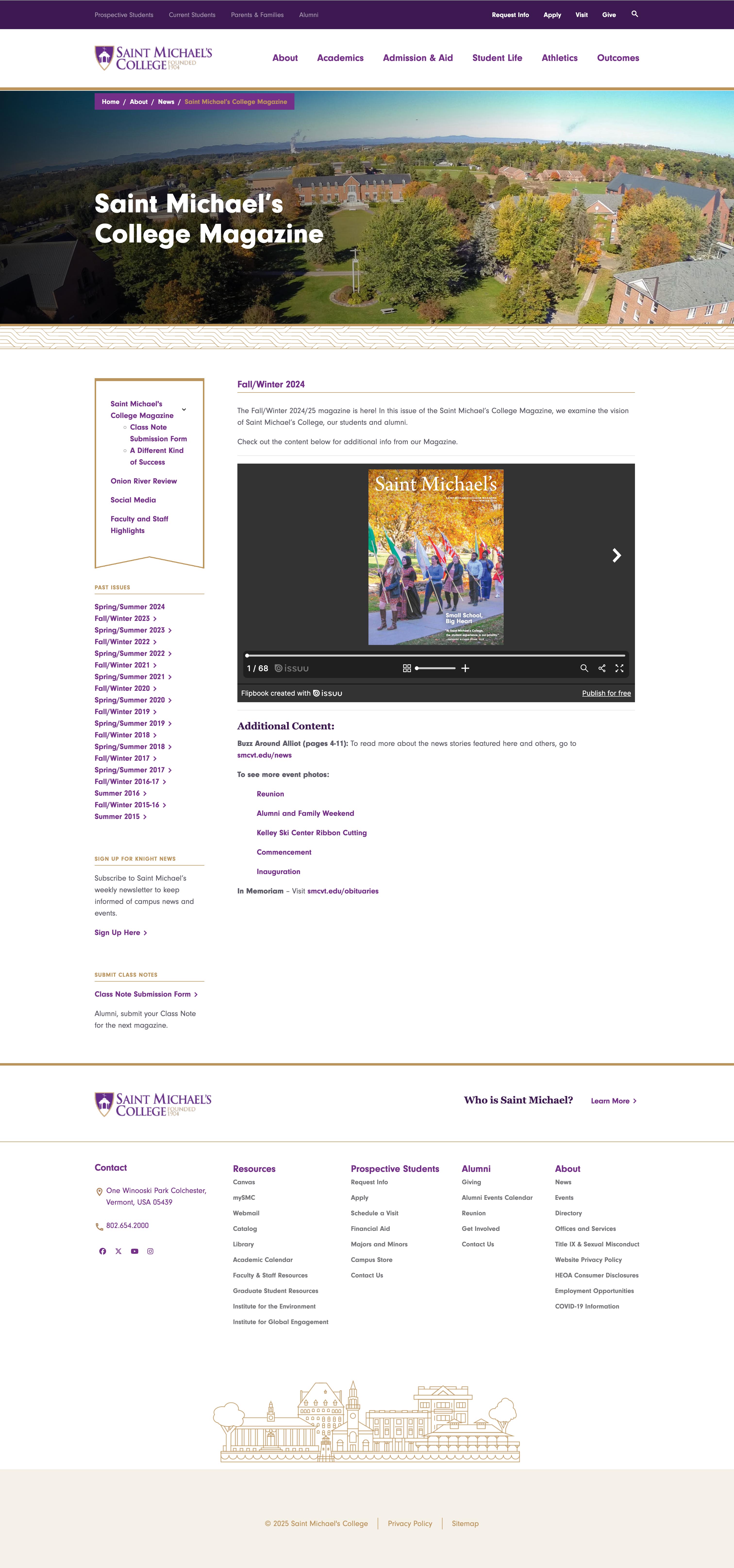 Saint michaels college magazine page after redesign